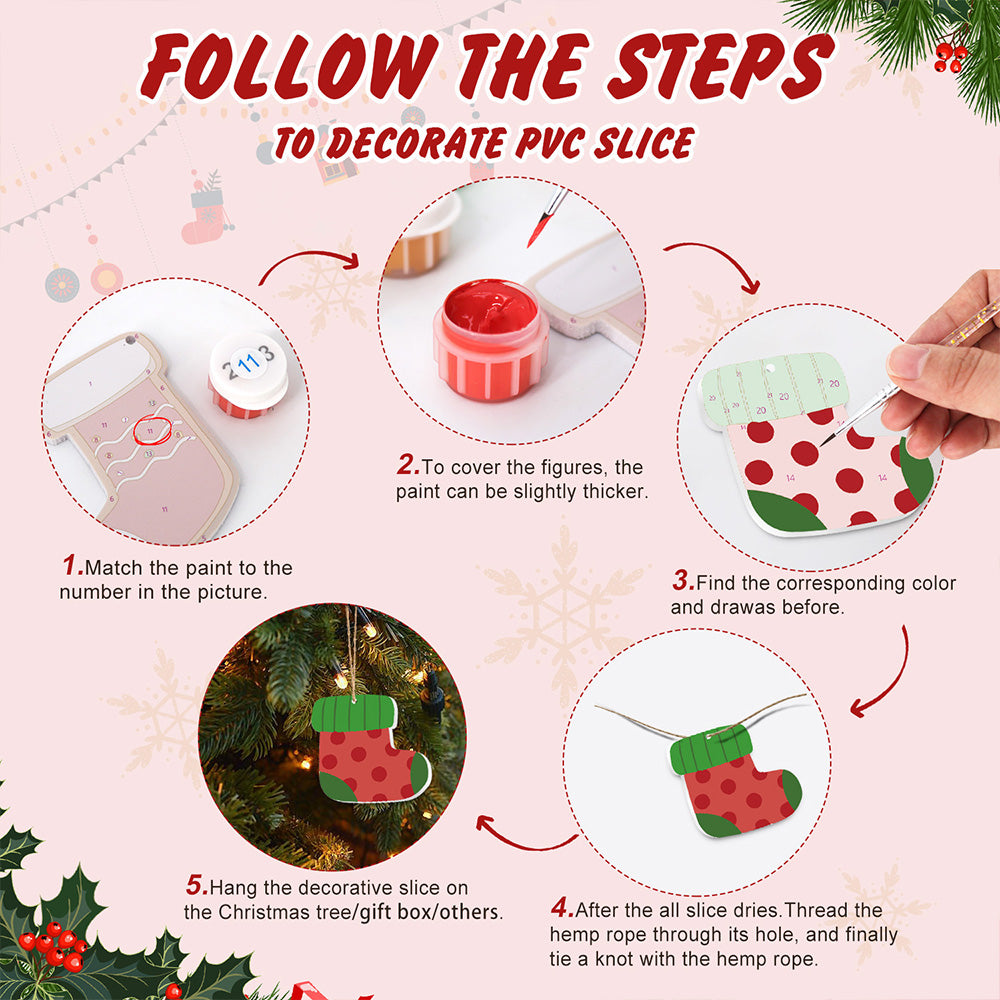 8Pcs Christmas Ornament Paint by Numbers | Elk and Penguin Set