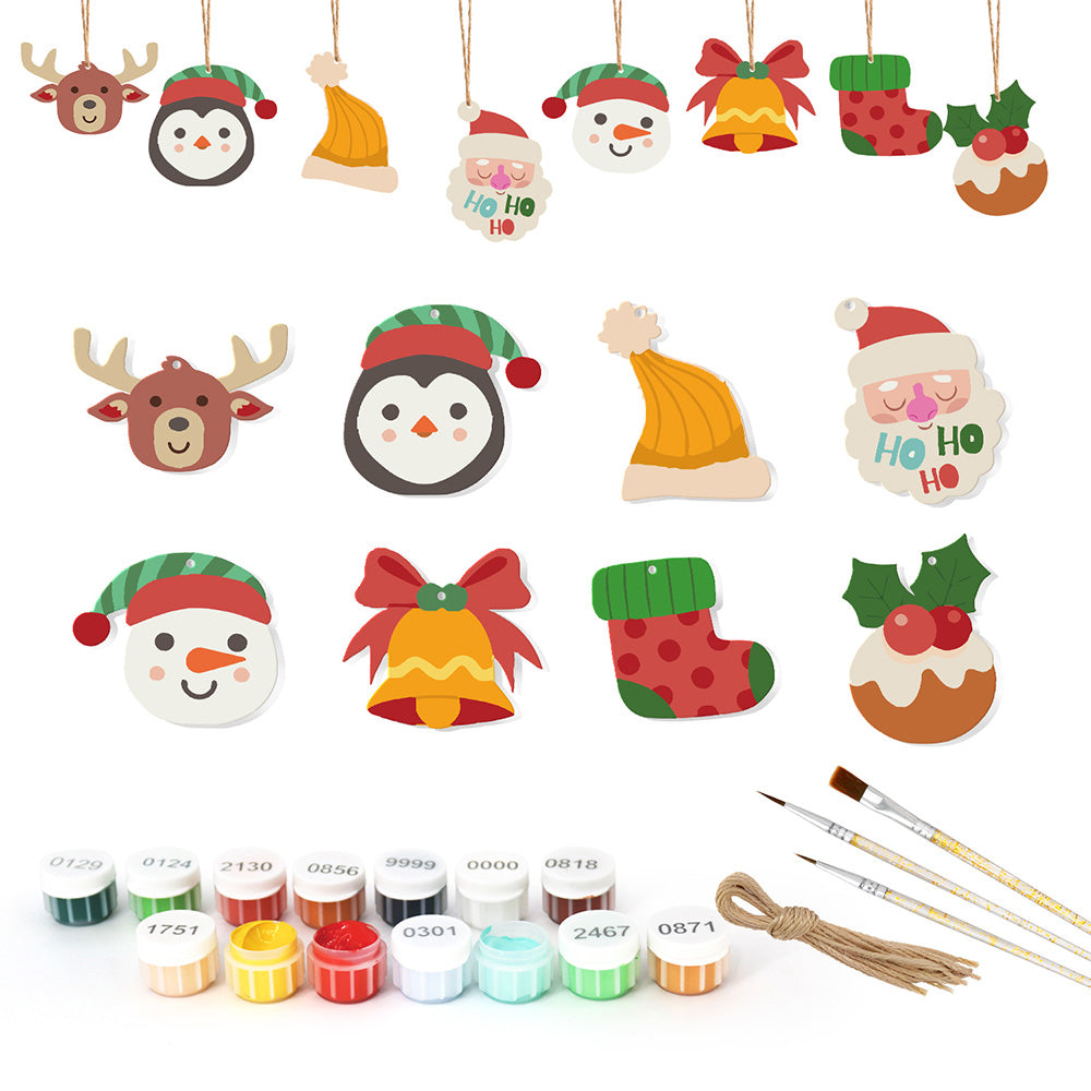 8Pcs Christmas Ornament Paint by Numbers | Elk and Penguin Set