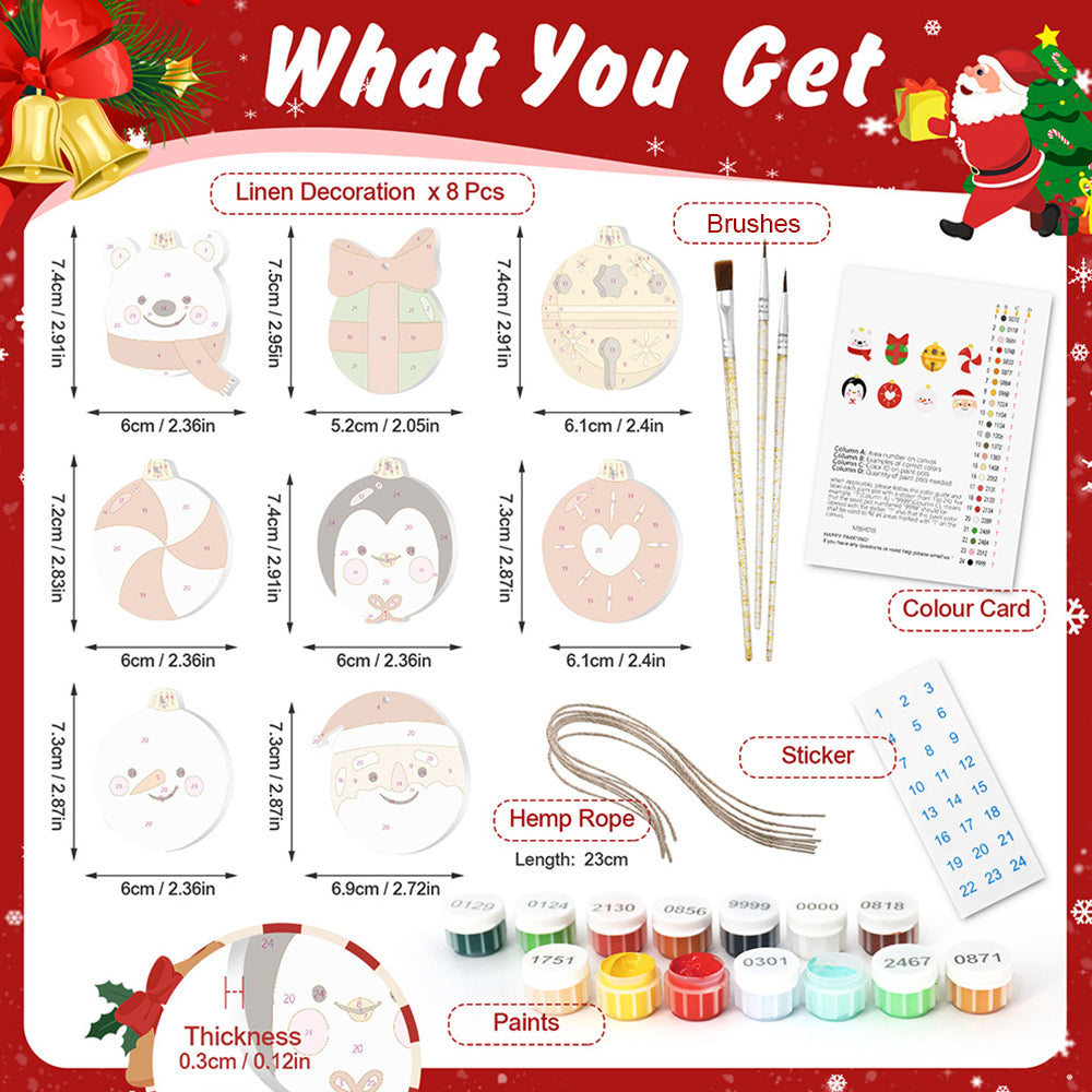 8Pcs Christmas Ornament Paint by Numbers | Gift and Animals Set