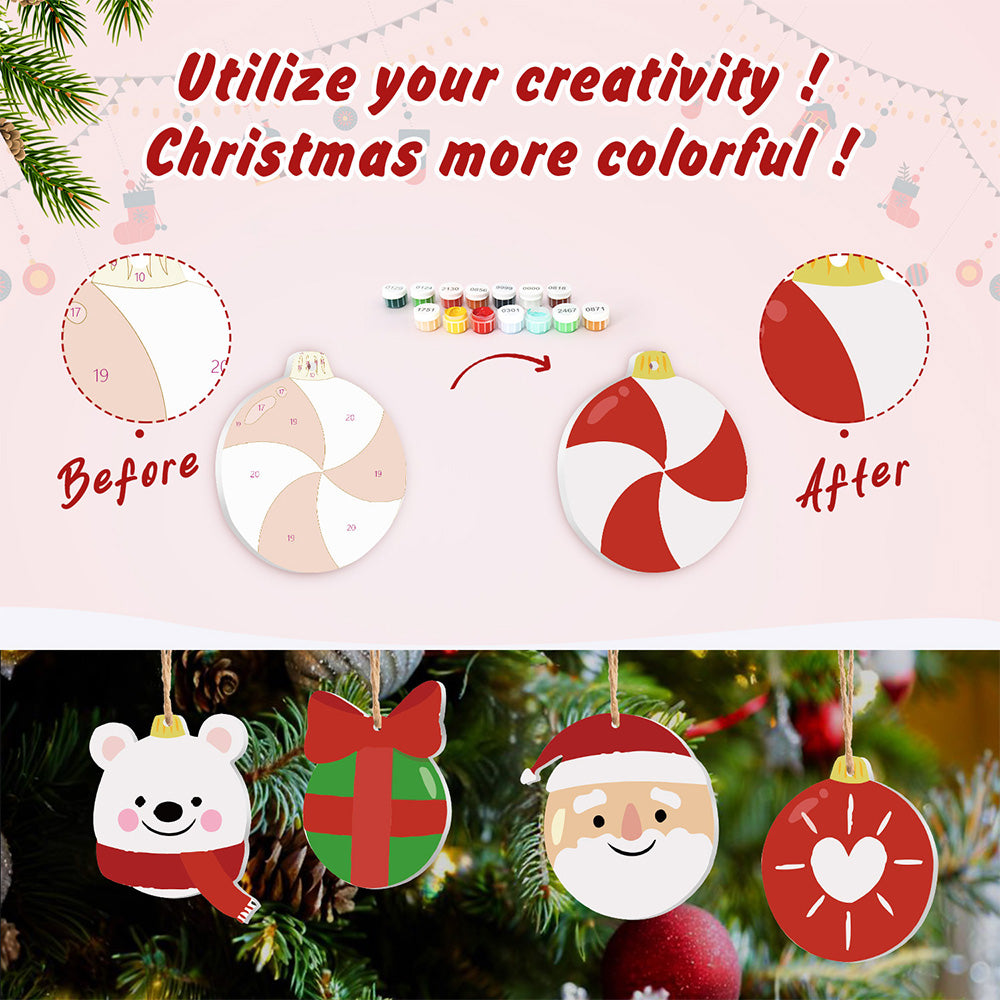 8Pcs Christmas Ornament Paint by Numbers | Gift and Animals Set