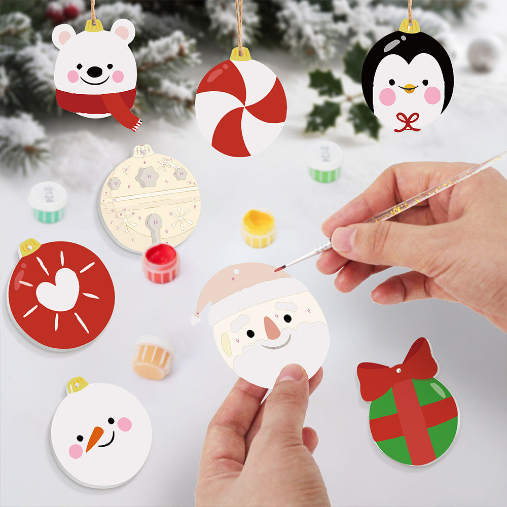 8Pcs Christmas Ornament Paint by Numbers | Gift and Animals Set