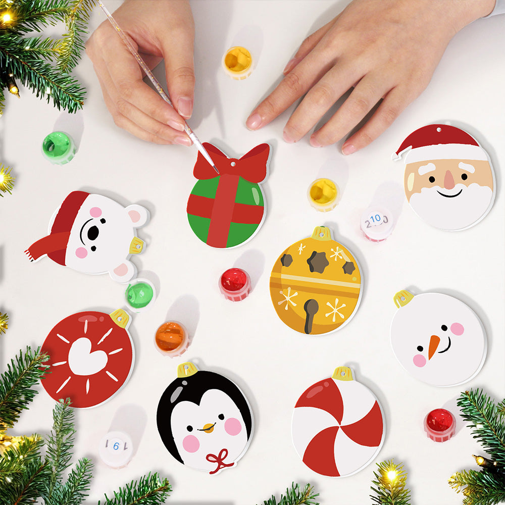 8Pcs Christmas Ornament Paint by Numbers | Gift and Animals Set