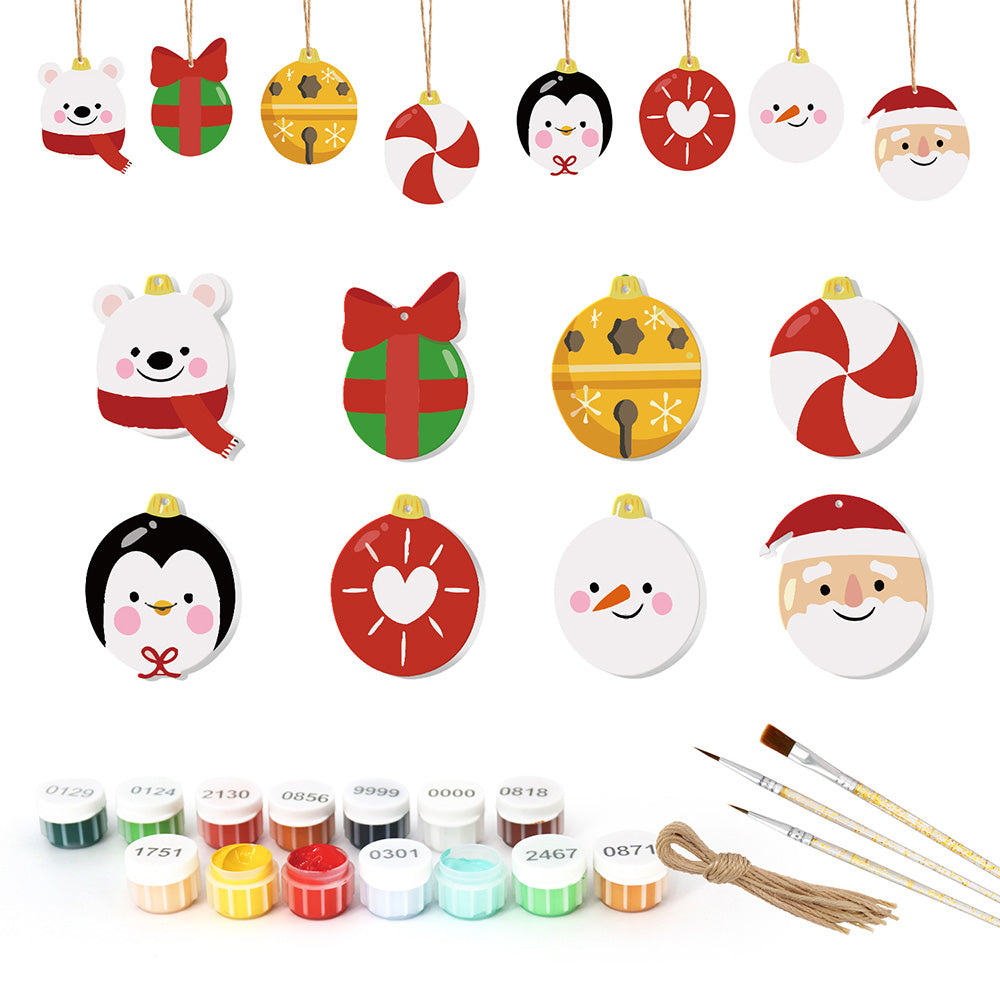 8Pcs Christmas Ornament Paint by Numbers | Gift and Animals Set