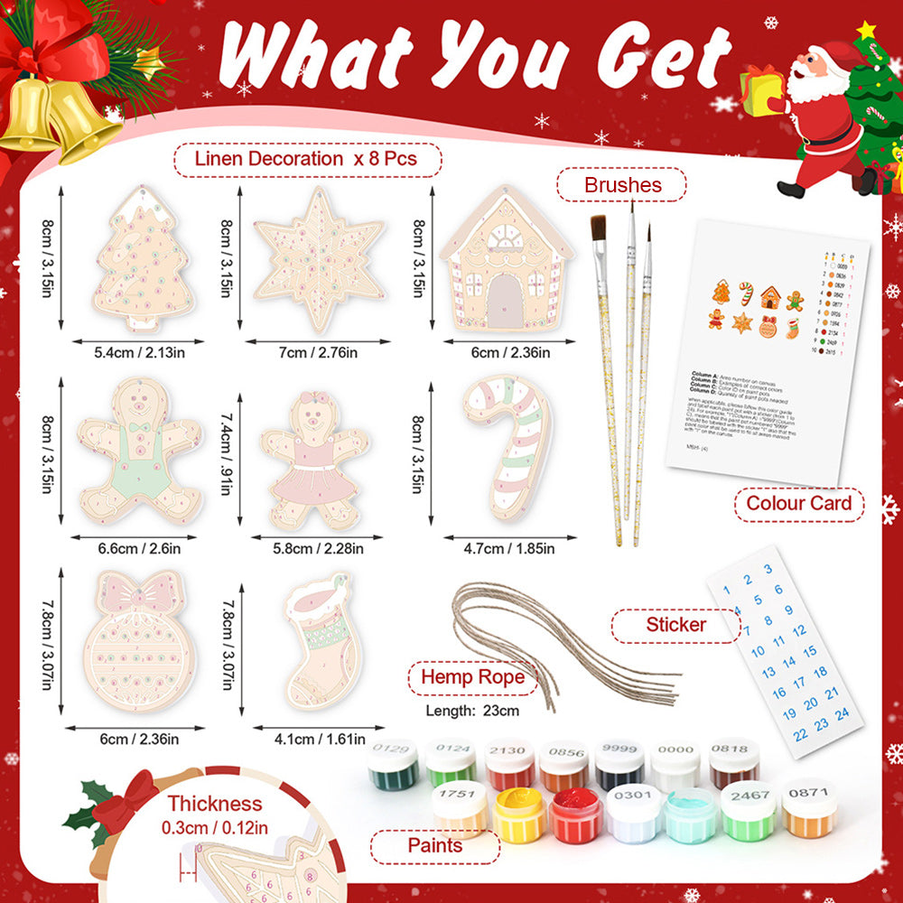 8Pcs Christmas Ornament Paint by Numbers | Gingerbread Man Set