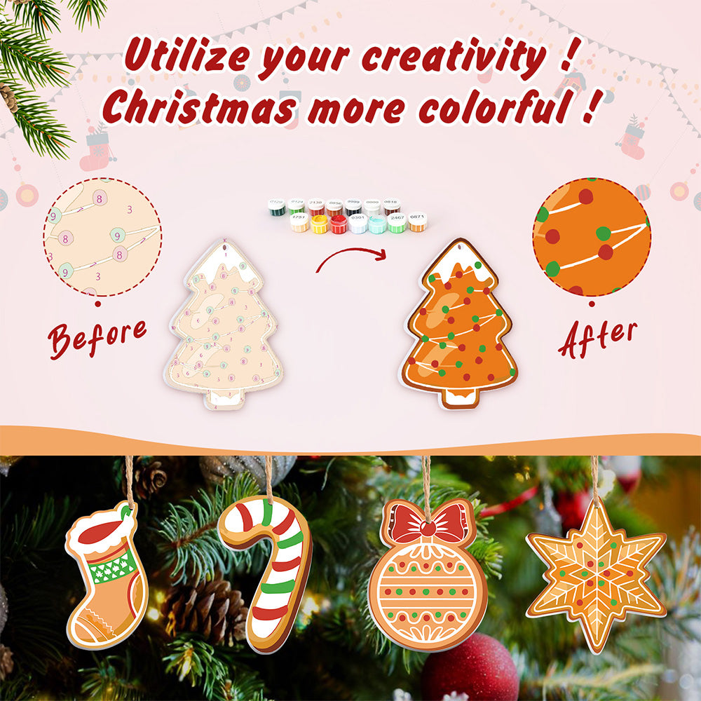 8Pcs Christmas Ornament Paint by Numbers | Gingerbread Man Set