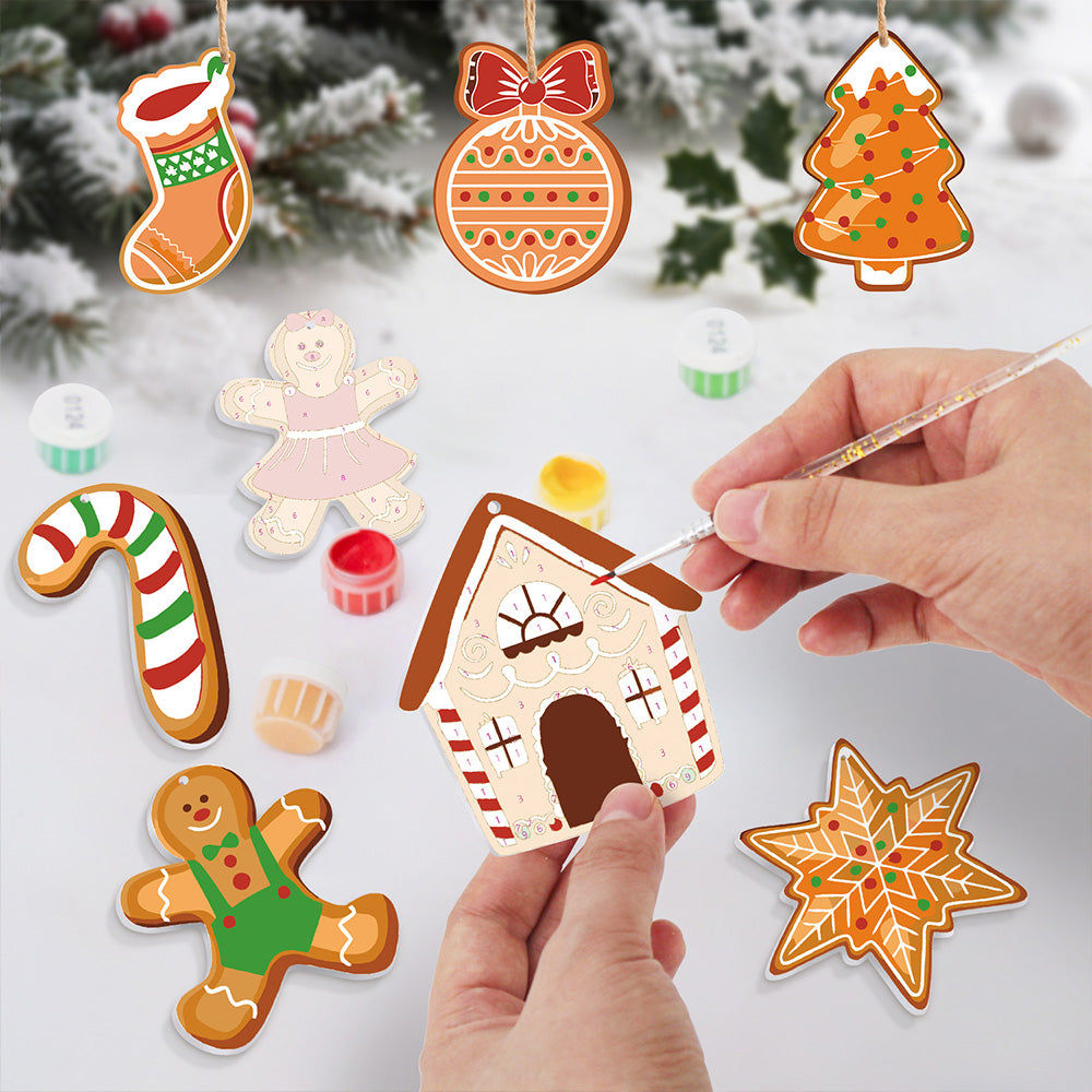 8Pcs Christmas Ornament Paint by Numbers | Gingerbread Man Set