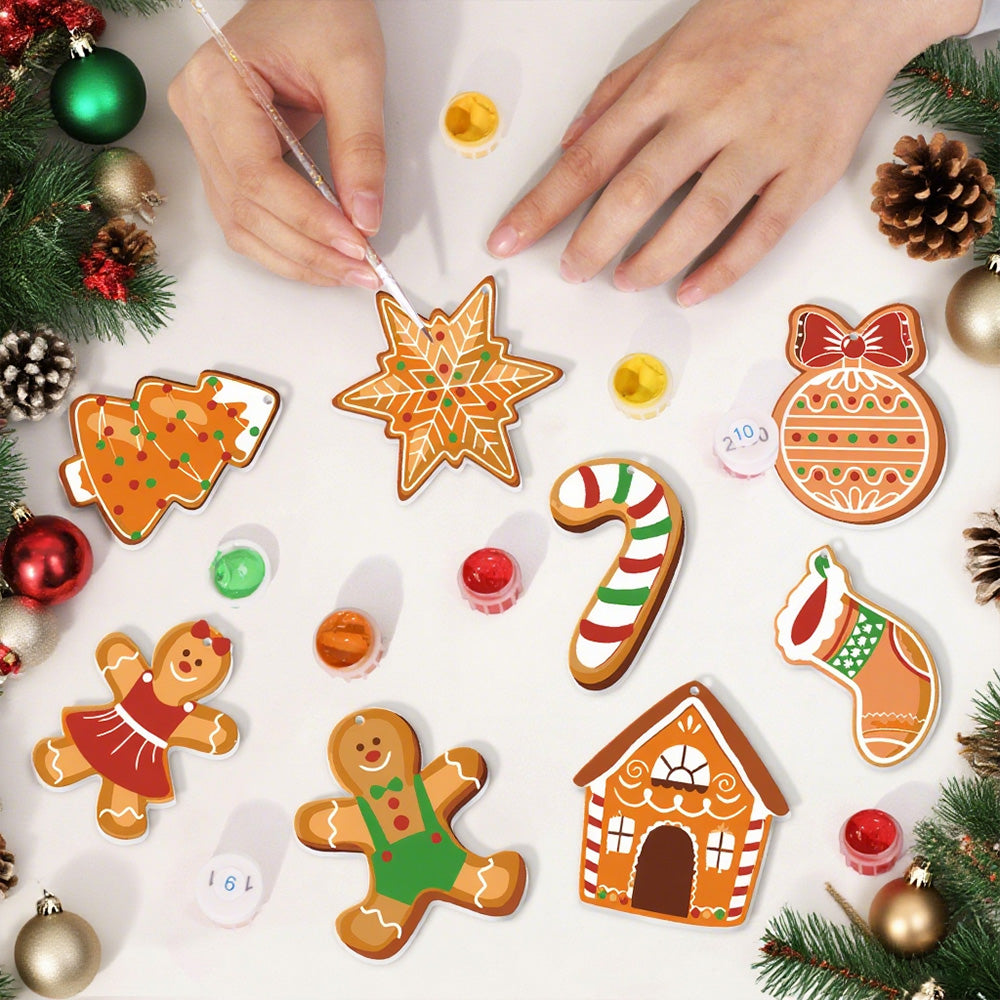 8Pcs Christmas Ornament Paint by Numbers | Gingerbread Man Set