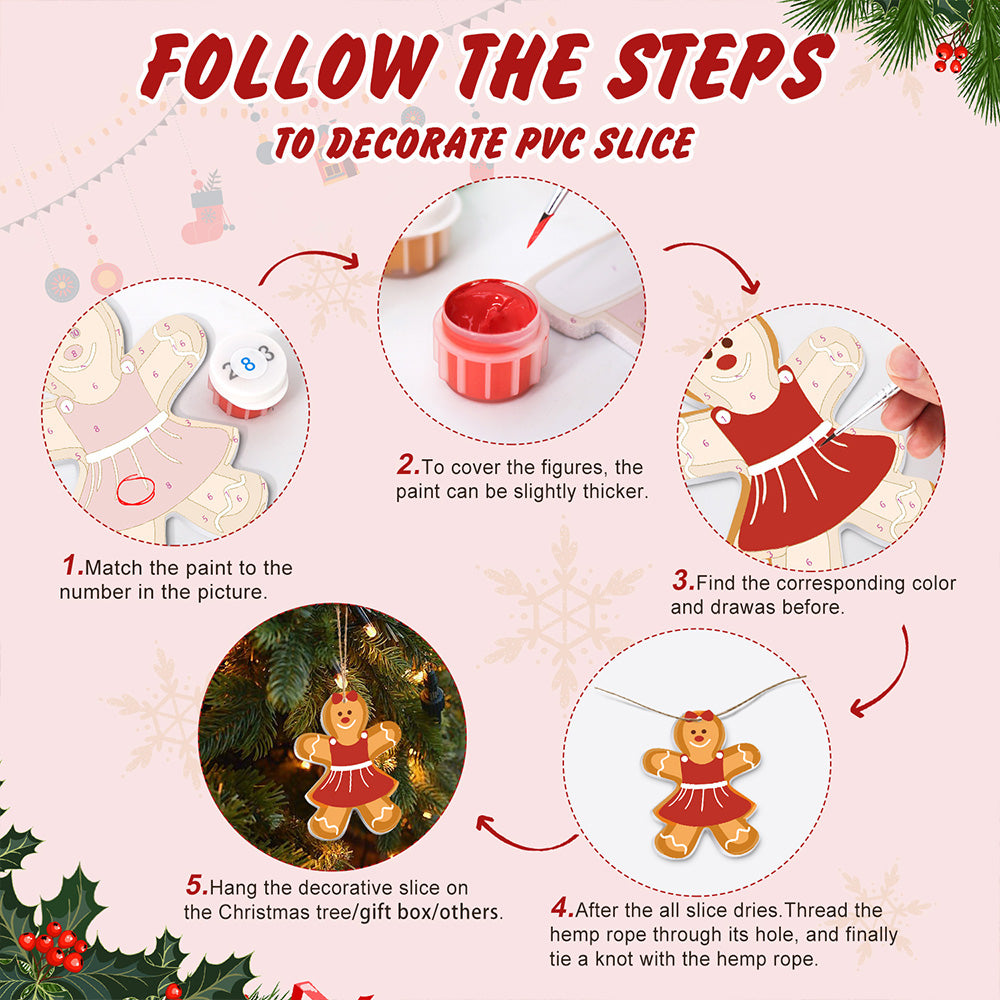 8Pcs Christmas Ornament Paint by Numbers | Gingerbread Man Set