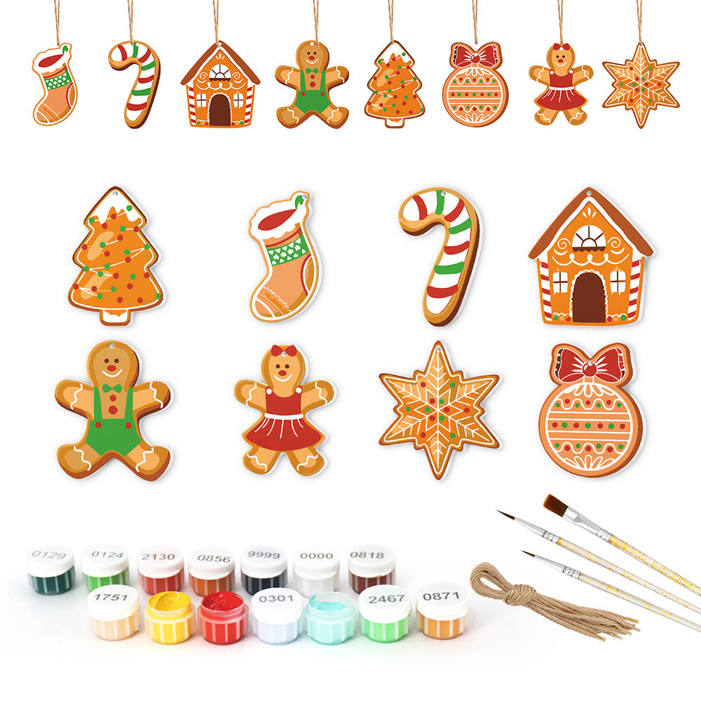8Pcs Christmas Ornament Paint by Numbers | Gingerbread Man Set