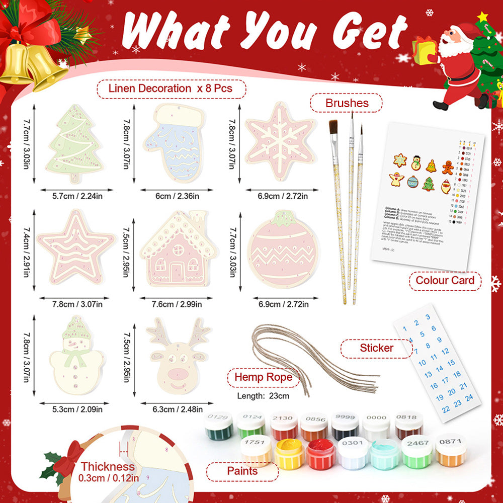 8Pcs Christmas Ornament Paint by Numbers | House and Stars Set