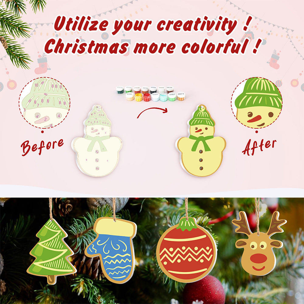 8Pcs Christmas Ornament Paint by Numbers | House and Stars Set