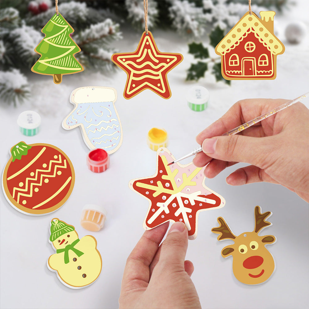 8Pcs Christmas Ornament Paint by Numbers | House and Stars Set
