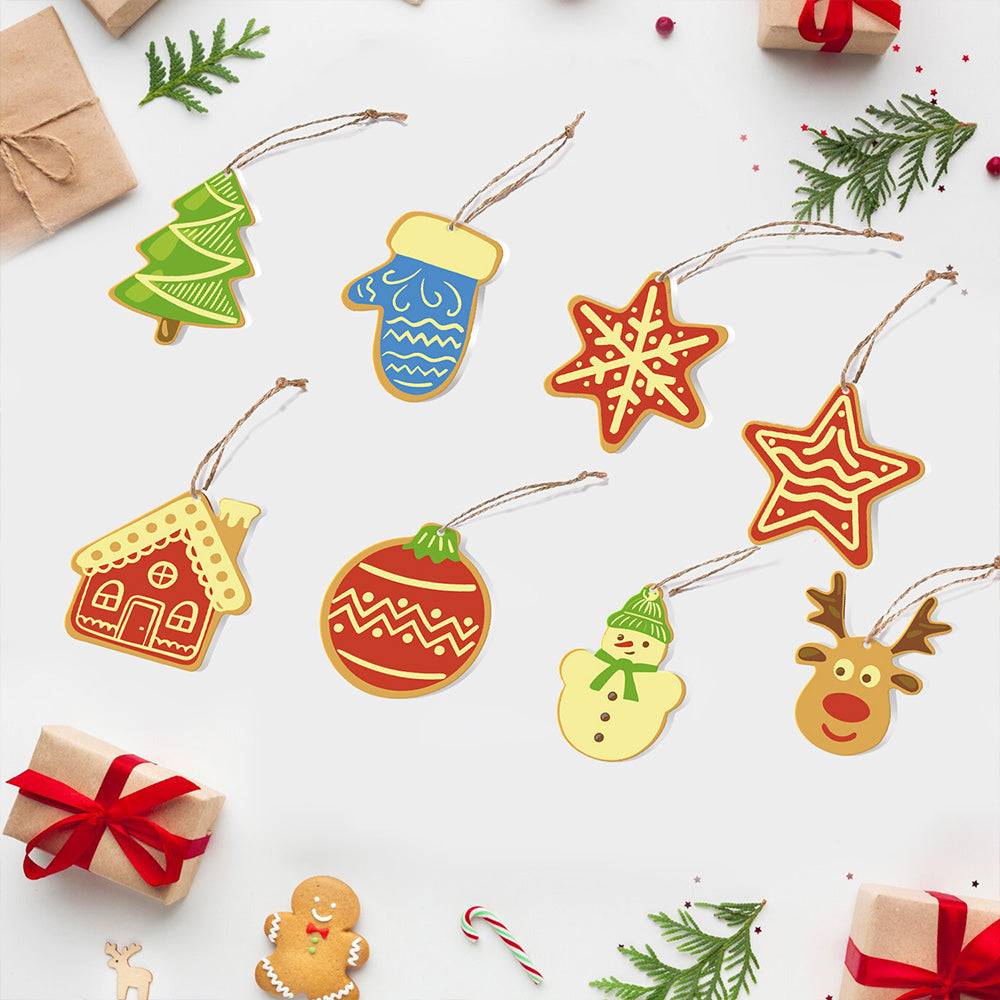 8Pcs Christmas Ornament Paint by Numbers | House and Stars Set