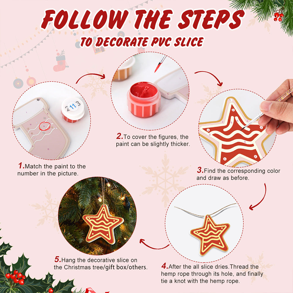 8Pcs Christmas Ornament Paint by Numbers | House and Stars Set
