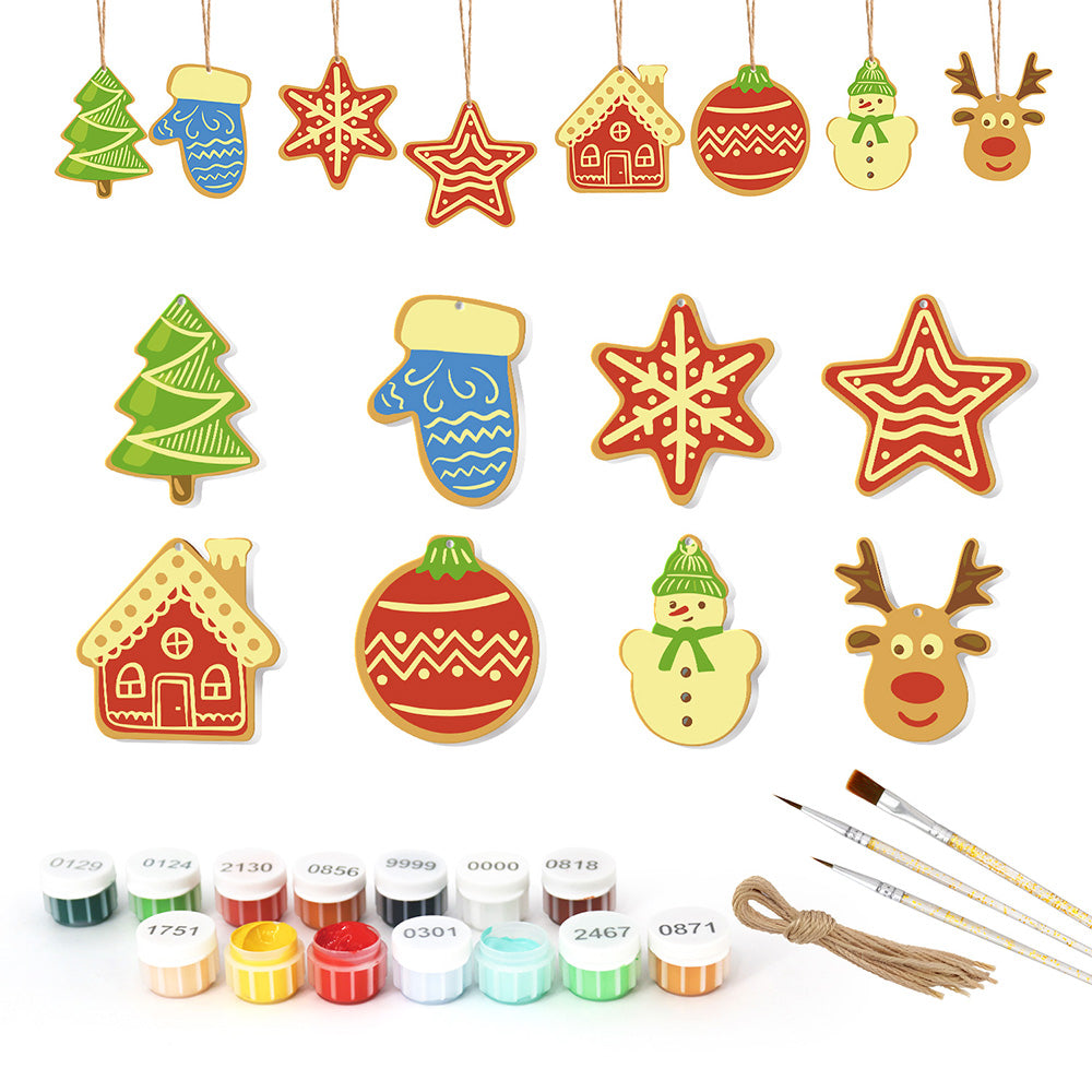 8Pcs Christmas Ornament Paint by Numbers | House and Stars Set