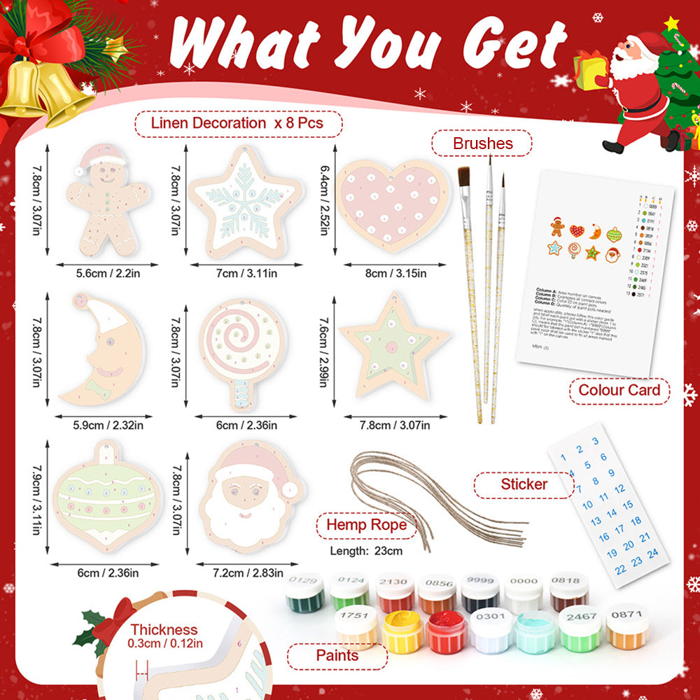 8Pcs Christmas Ornament Paint by Numbers | Moon and Stars Set