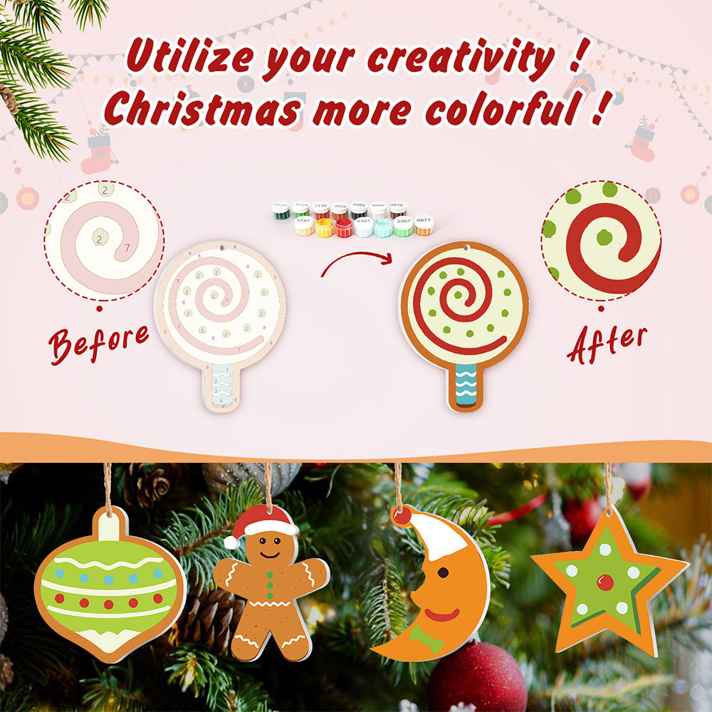 8Pcs Christmas Ornament Paint by Numbers | Moon and Stars Set