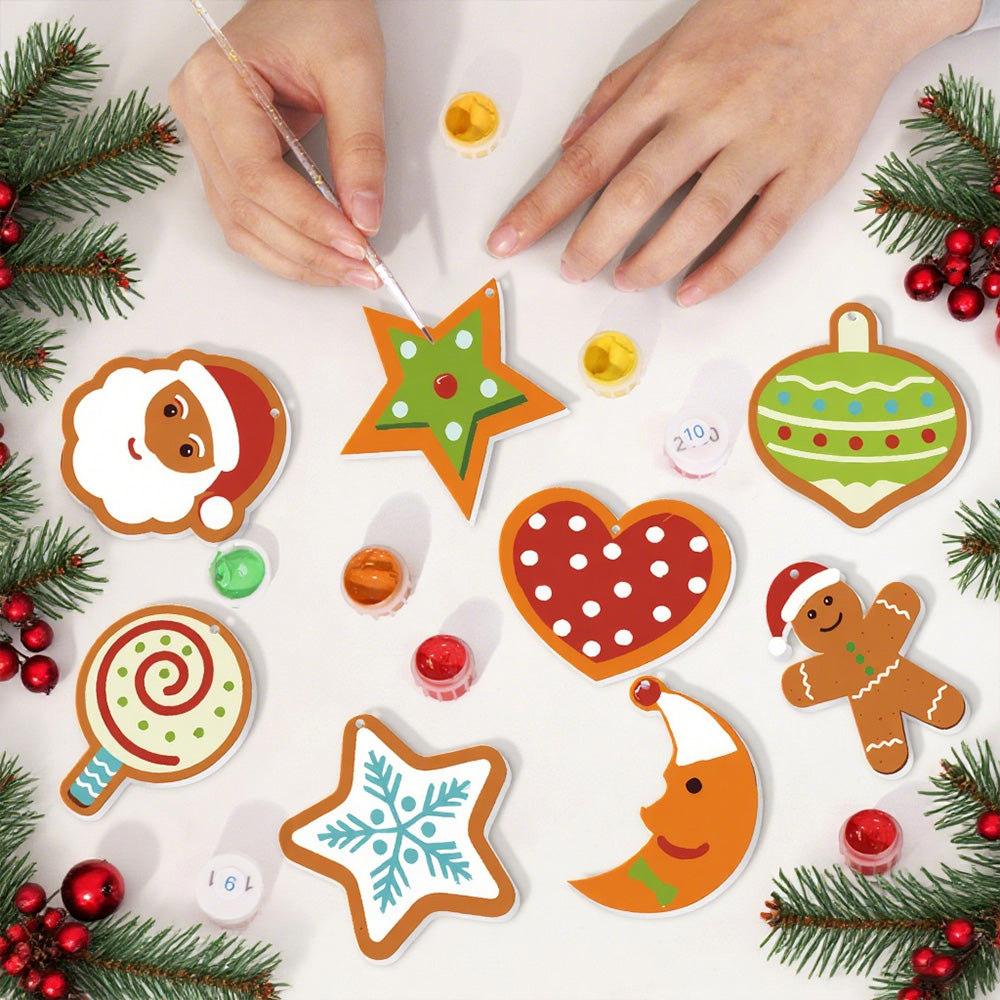 8Pcs Christmas Ornament Paint by Numbers | Moon and Stars Set