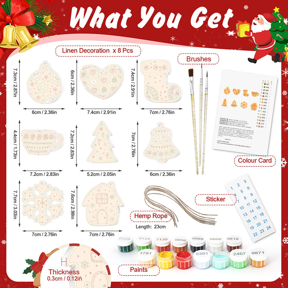 8Pcs Christmas Ornament Paint by Numbers | Orange Decoration Set
