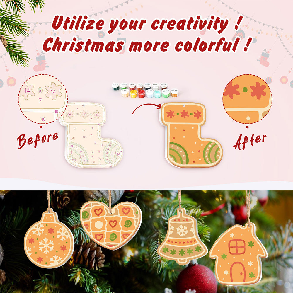 8Pcs Christmas Ornament Paint by Numbers | Orange Decoration Set