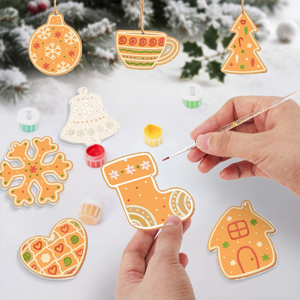 8Pcs Christmas Ornament Paint by Numbers | Orange Decoration Set