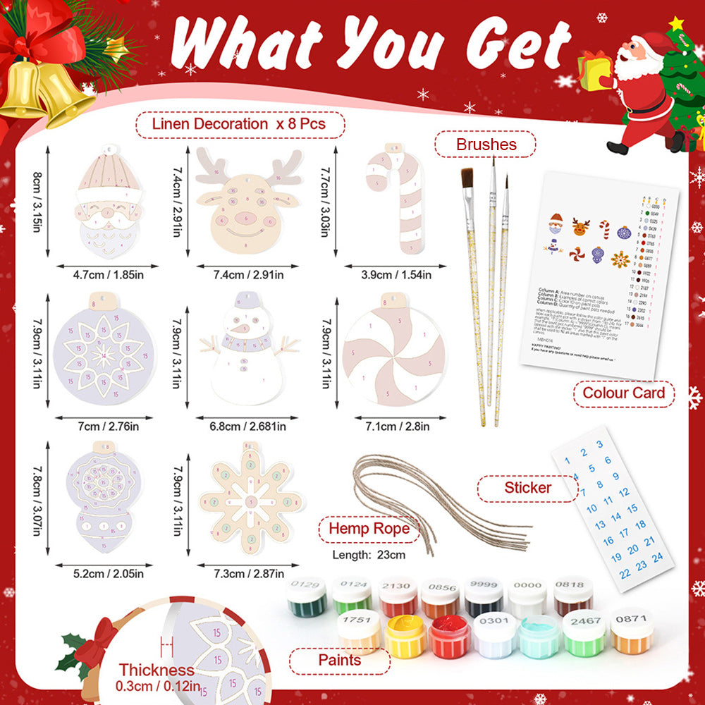 8Pcs Christmas Ornament Paint by Numbers | Purple Decoration Set
