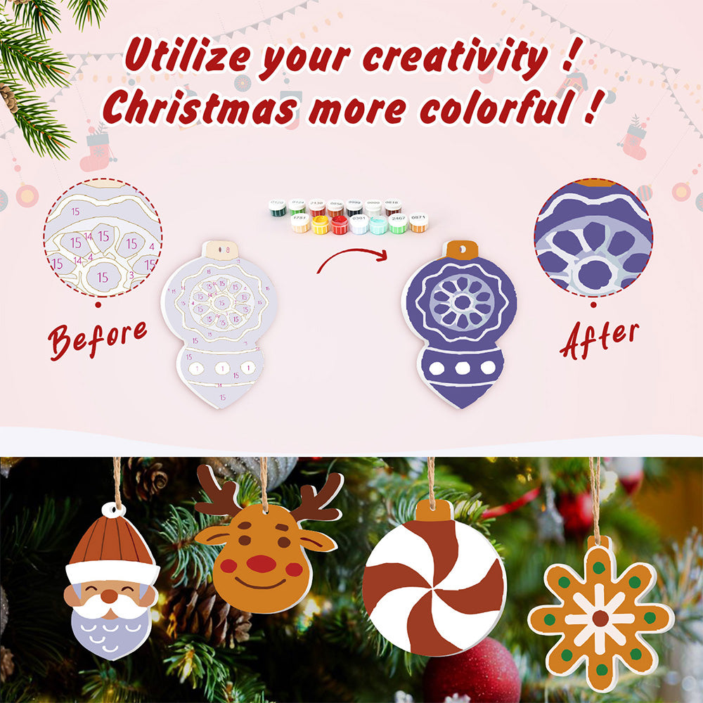 8Pcs Christmas Ornament Paint by Numbers | Purple Decoration Set