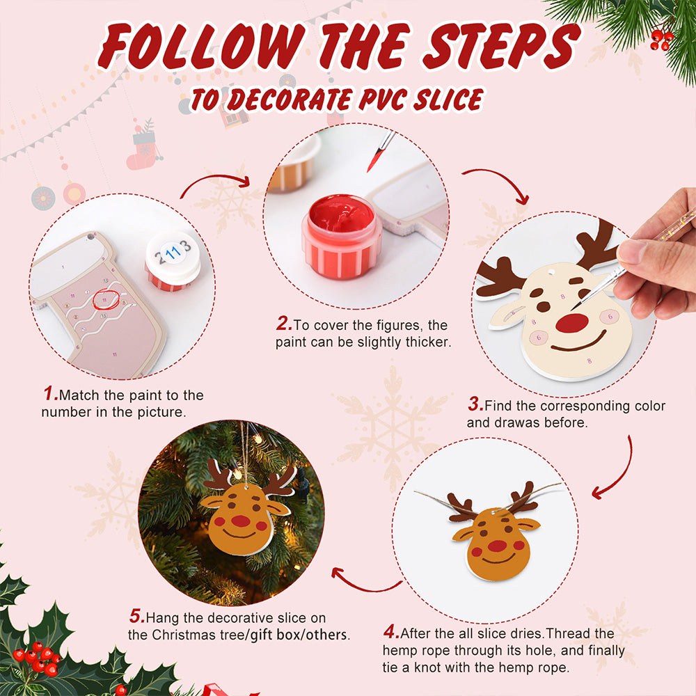 8Pcs Christmas Ornament Paint by Numbers | Purple Decoration Set
