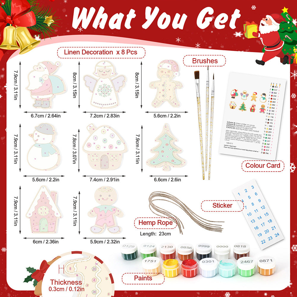 8Pcs Christmas Ornament Paint by Numbers | Santa Claus and Angel Set