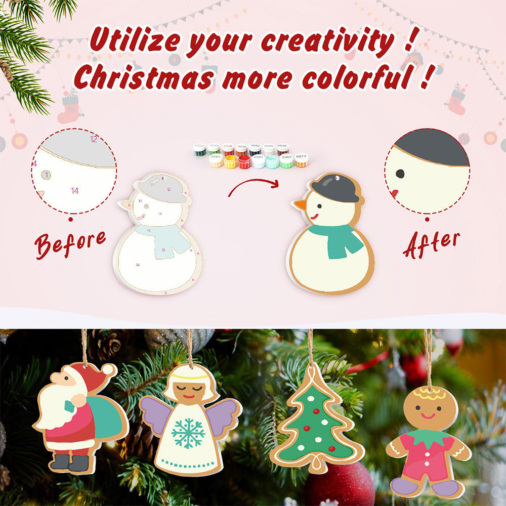 8Pcs Christmas Ornament Paint by Numbers | Santa Claus and Angel Set