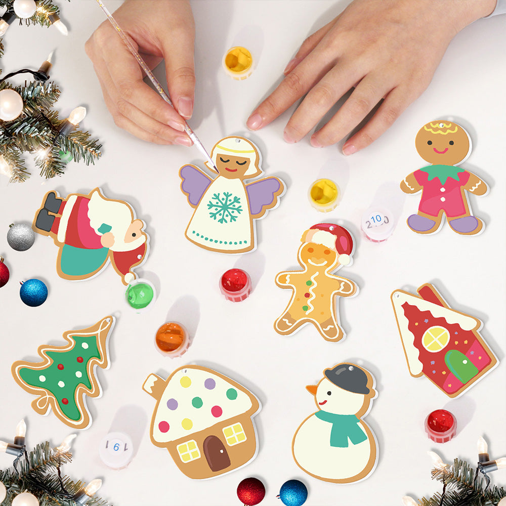 8Pcs Christmas Ornament Paint by Numbers | Santa Claus and Angel Set