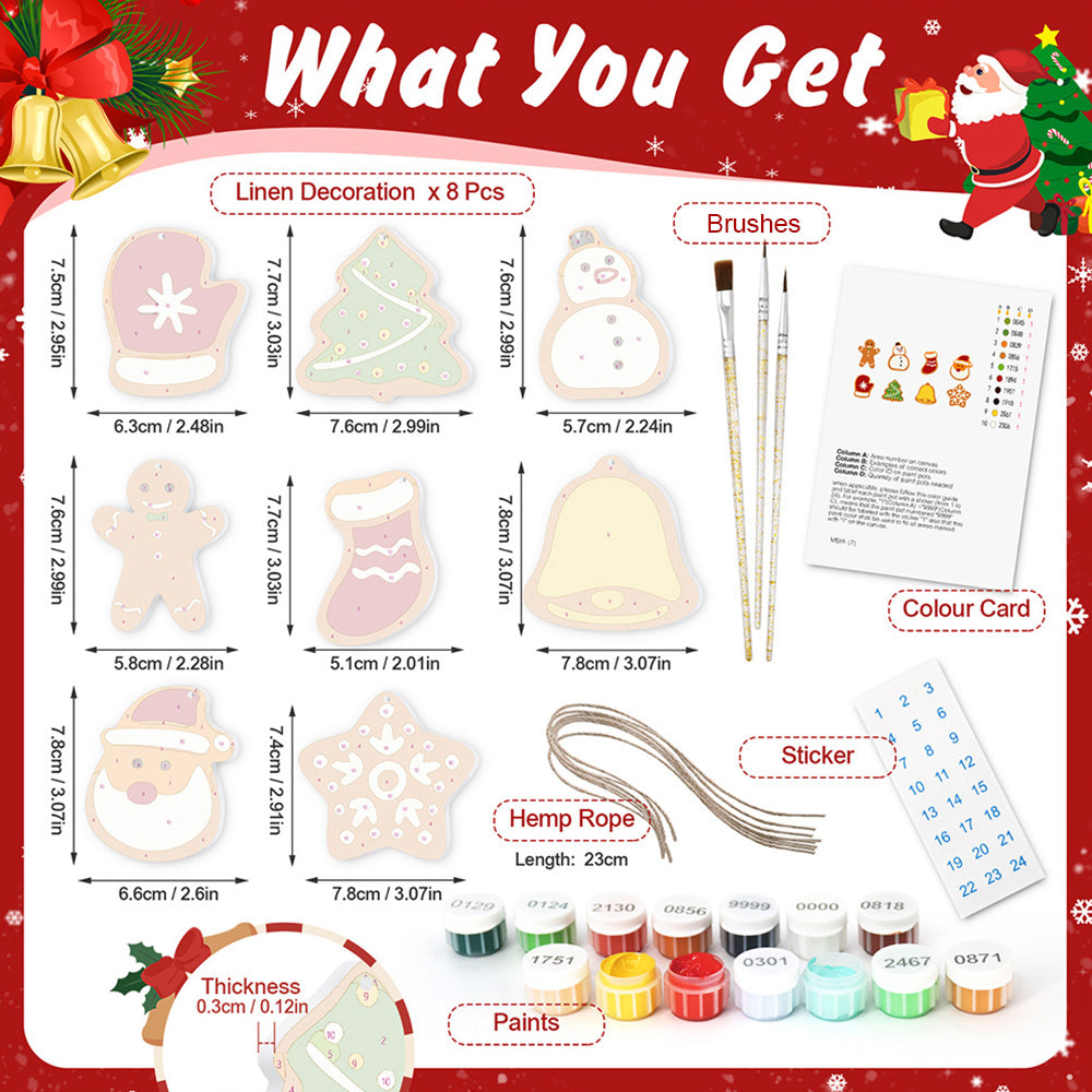 8Pcs Christmas Ornament Paint by Numbers | Snowman and Snowflakes Set