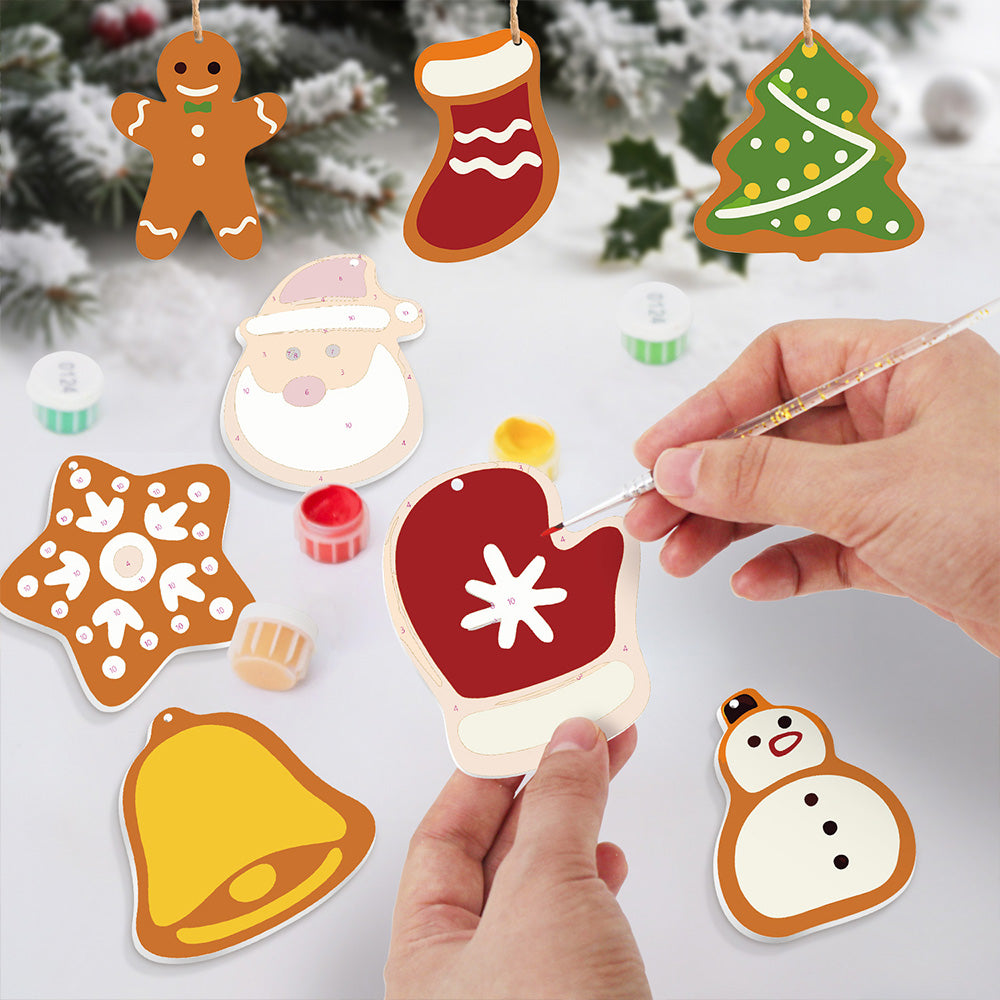 8Pcs Christmas Ornament Paint by Numbers | Snowman and Snowflakes Set