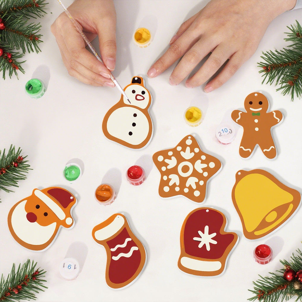 8Pcs Christmas Ornament Paint by Numbers | Snowman and Snowflakes Set
