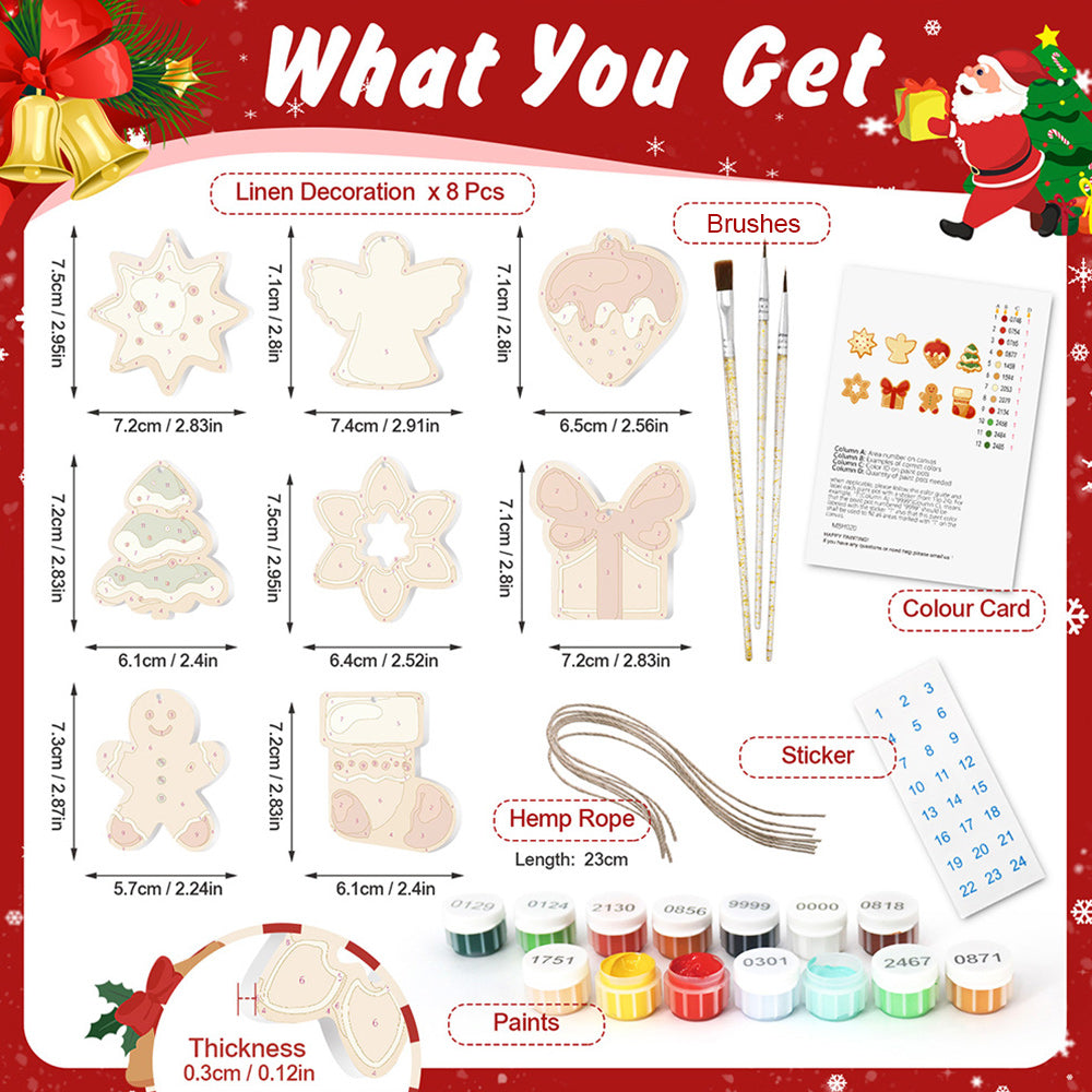 8Pcs Christmas Ornament Paint by Numbers | Strawberry Pie and Gingerbread Man Set