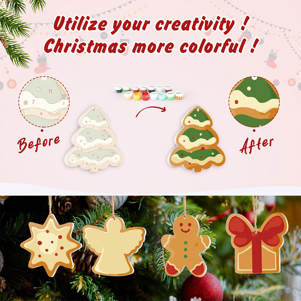 8Pcs Christmas Ornament Paint by Numbers | Strawberry Pie and Gingerbread Man Set