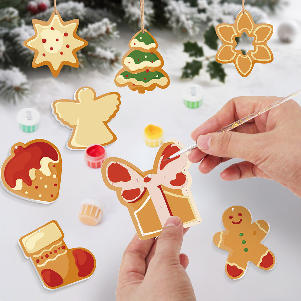 8Pcs Christmas Ornament Paint by Numbers | Strawberry Pie and Gingerbread Man Set