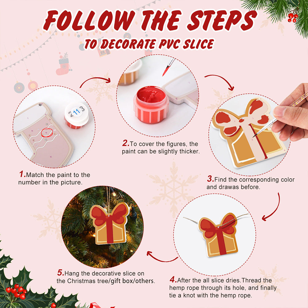 8Pcs Christmas Ornament Paint by Numbers | Strawberry Pie and Gingerbread Man Set