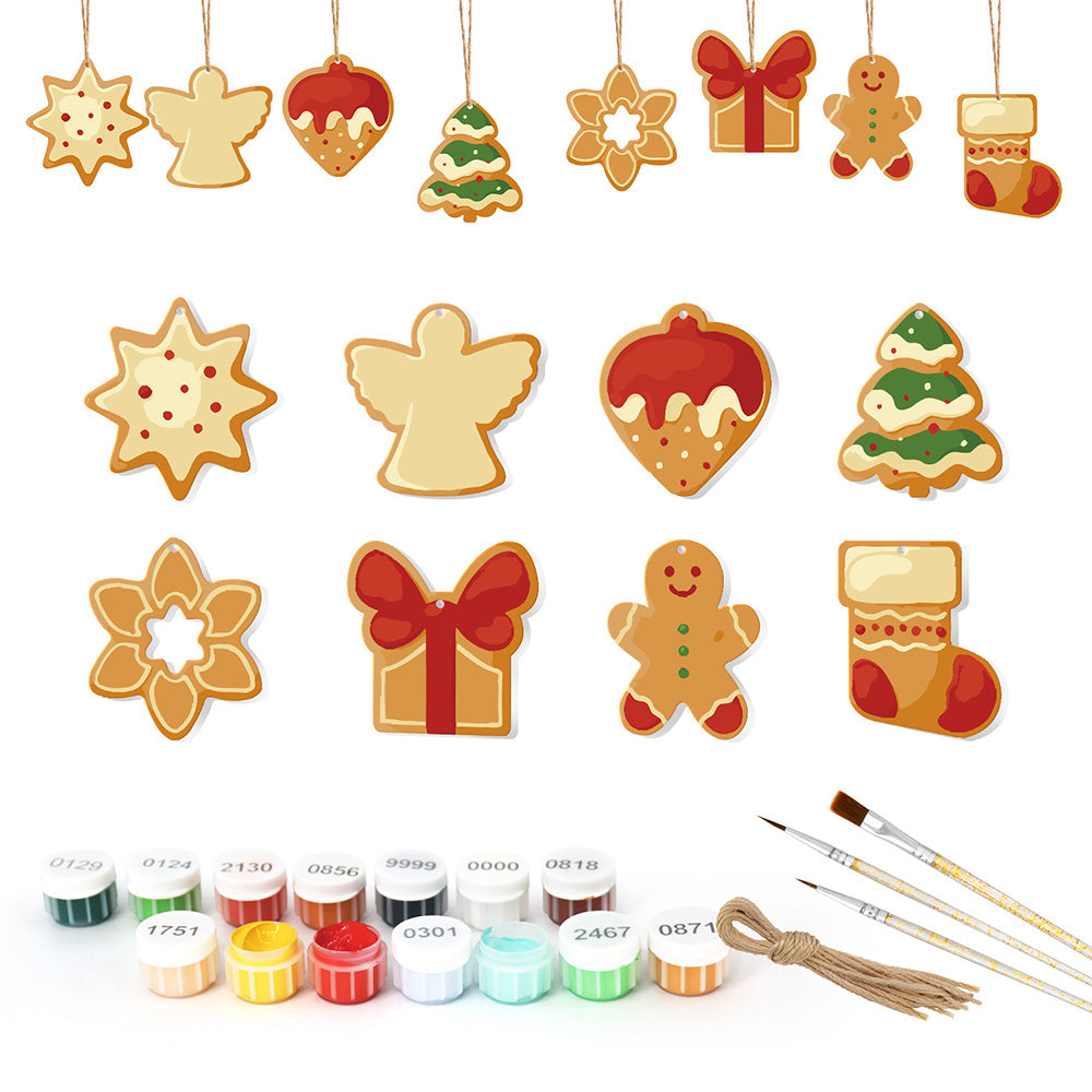 8Pcs Christmas Ornament Paint by Numbers | Strawberry Pie and Gingerbread Man Set