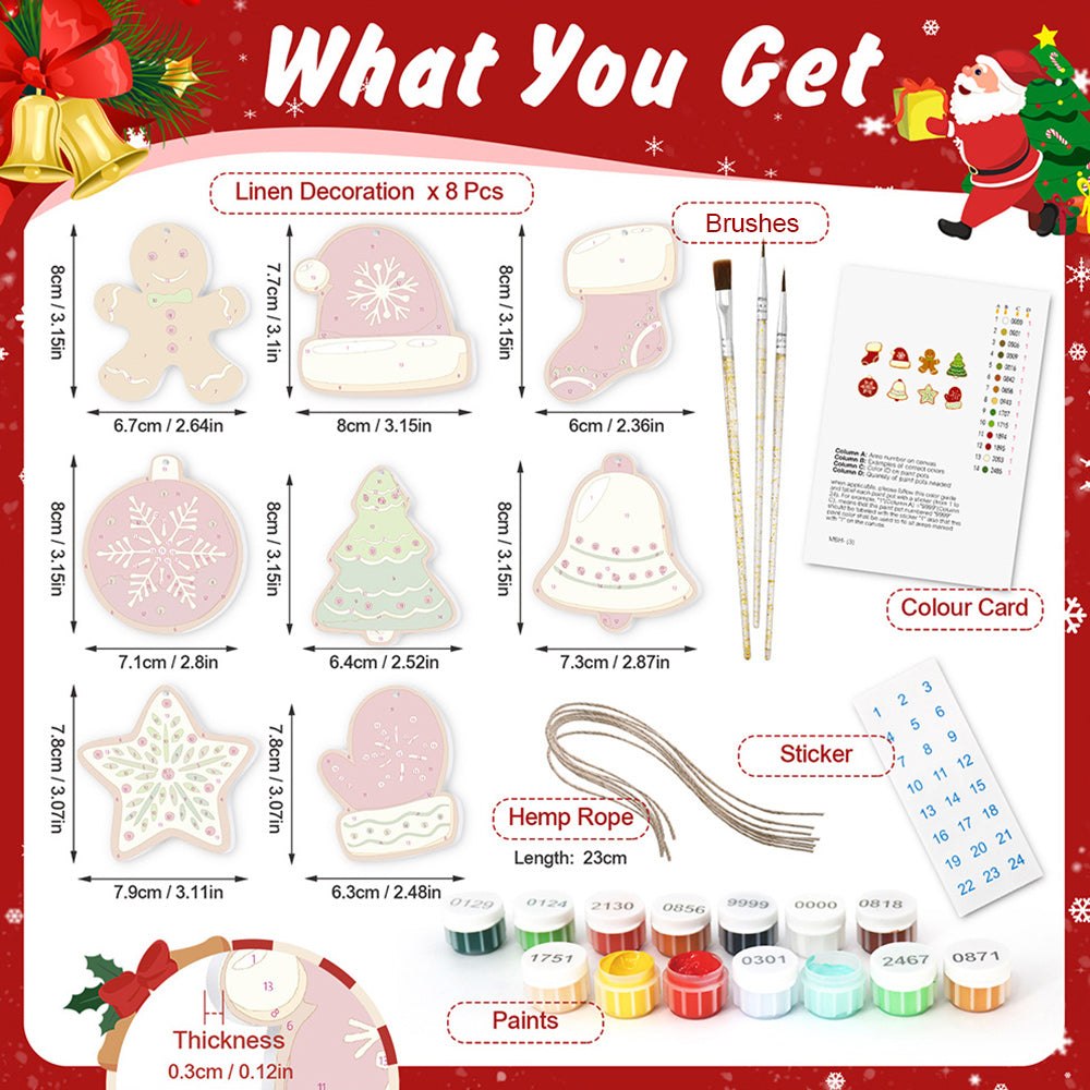 8Pcs Christmas Ornament Paint by Numbers | Winter Equipment Set