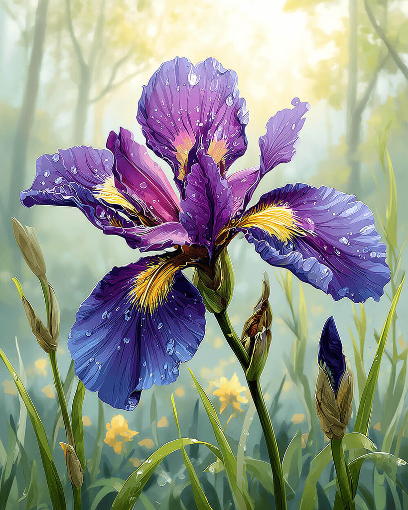 A Purple Iris Flower with Dew tn the Wild Paint by Numbers