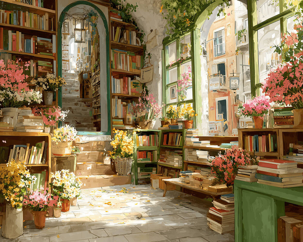 A Bookstore filled with Flowers Paint by Numbers