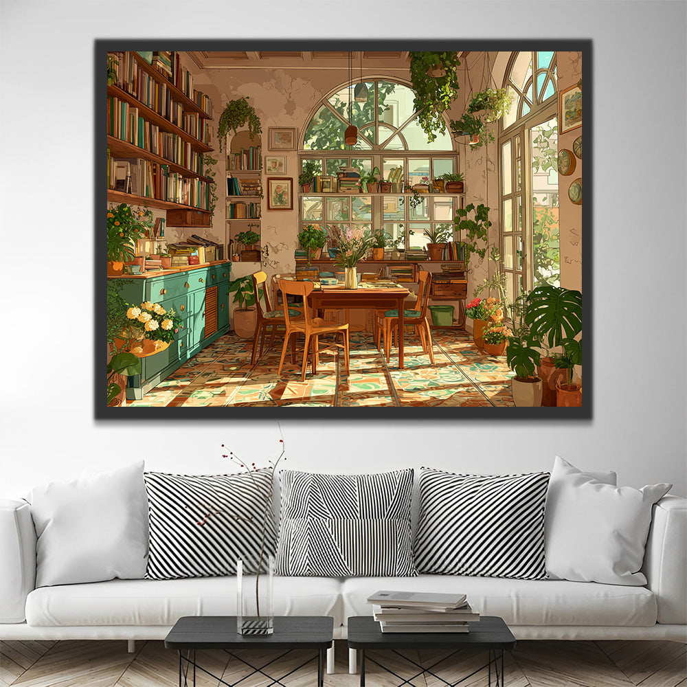 A Cozy Study Room filled with Green Plants Paint by Numbers