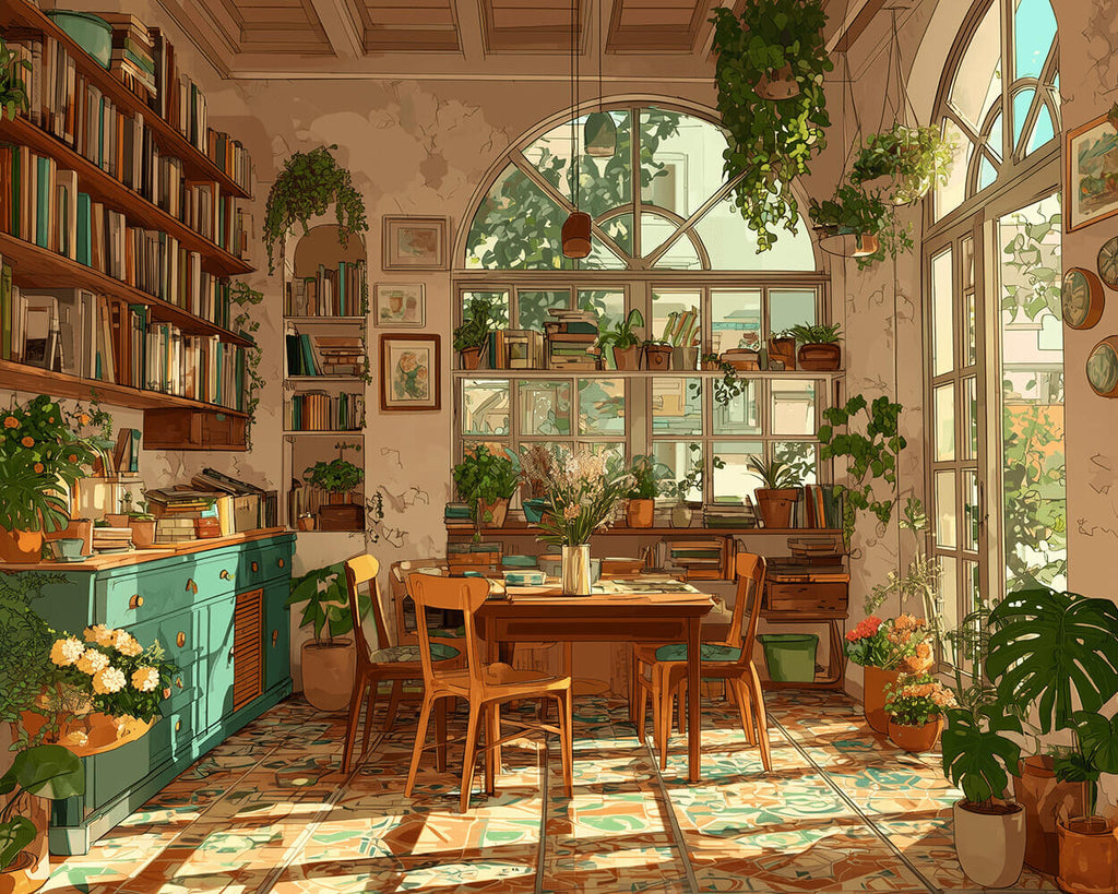 A Cozy Study Room filled with Green Plants Paint by Numbers
