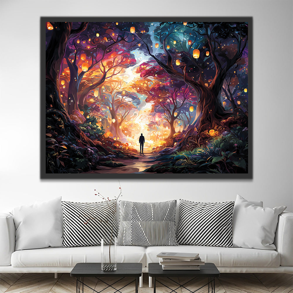 A Fantasy Forest full of Lanterns Paint by Numbers