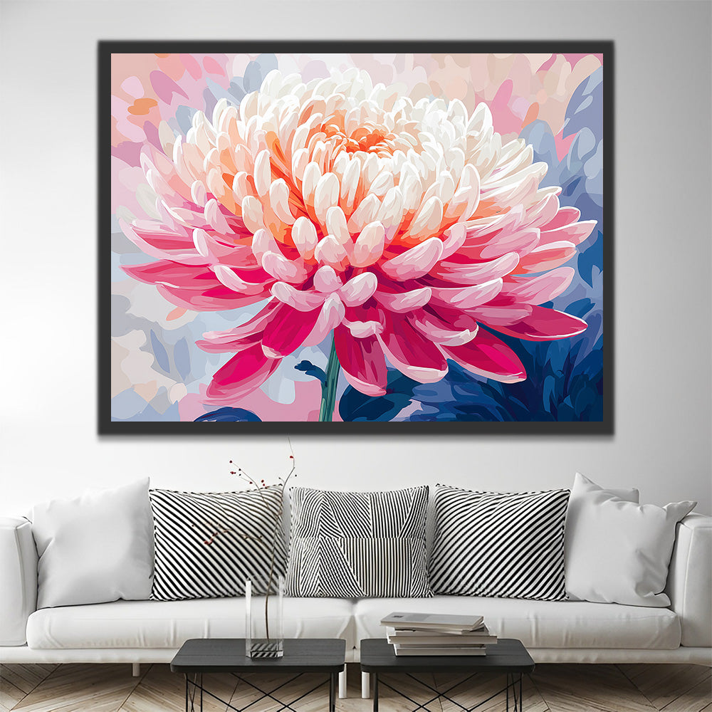 A Full and Bright Pink Chrysanthemum Paint by Numbers