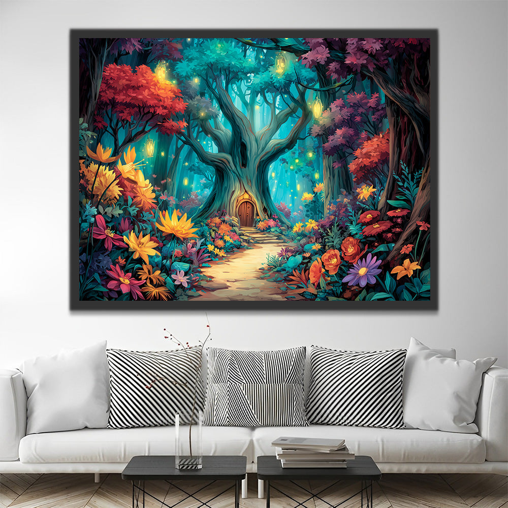 A Glowing Forest full of Flowers Paint by Numbers