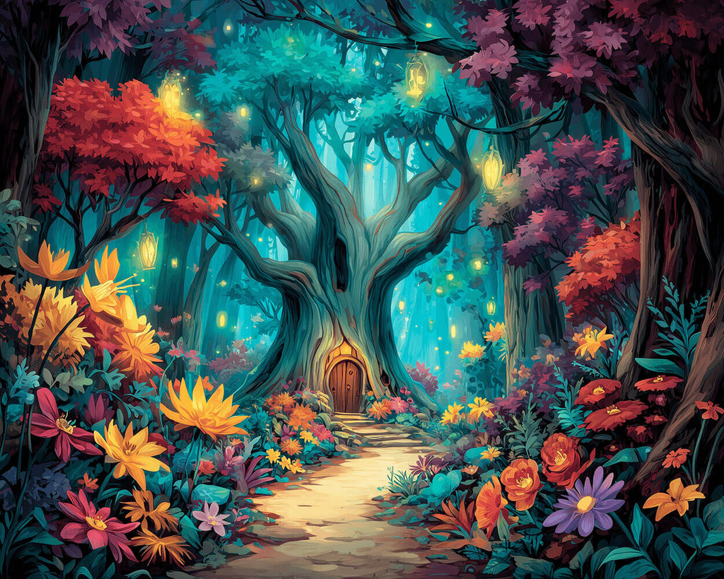 A Glowing Forest full of Flowers Paint by Numbers