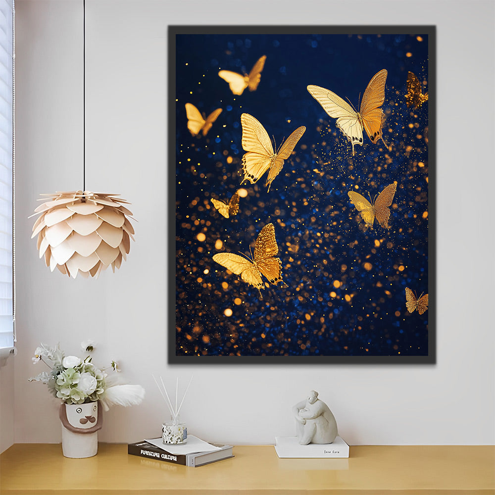 A Group of Golden Butterflies Paint by Numbers