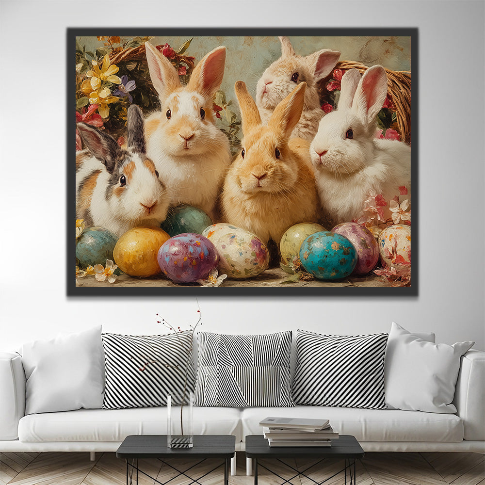 A Group of Rabbits and Easter Eggs Paint by Numbers